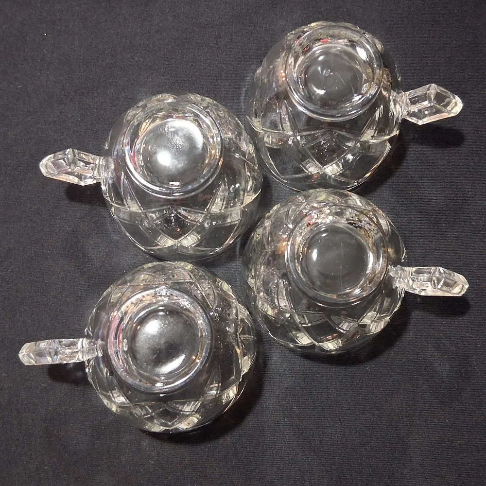 Vintage Colony Diamond Block Lattice Clear Glass Teacups Punch Pitman-Dreitzer